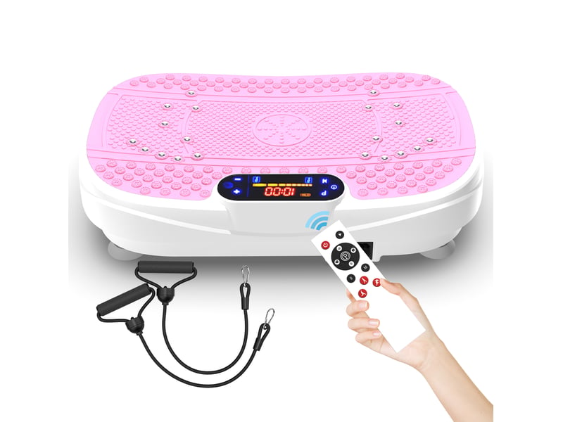 Plateforme vibrante de fitness 53x32x13 cm réglage de vitesse avec bandes de résistance métal rose  - Conforama A