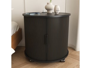 Table de chevet ronde, station de charge, porte coulissante et rangement, meuble nuit, rangement pratique, mdf, noir