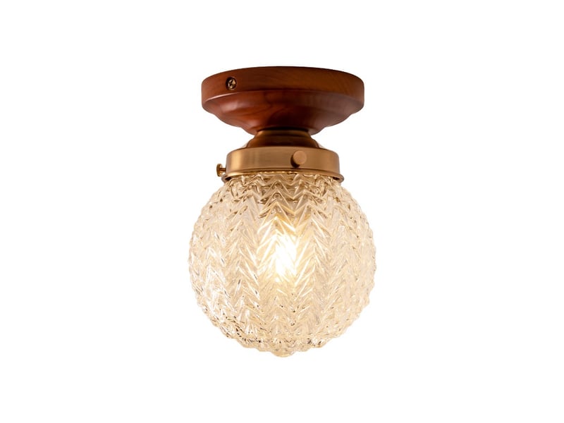  Luminaire plafonnier abat-jour en verre et base en bois  15x20cm  - Conforama A