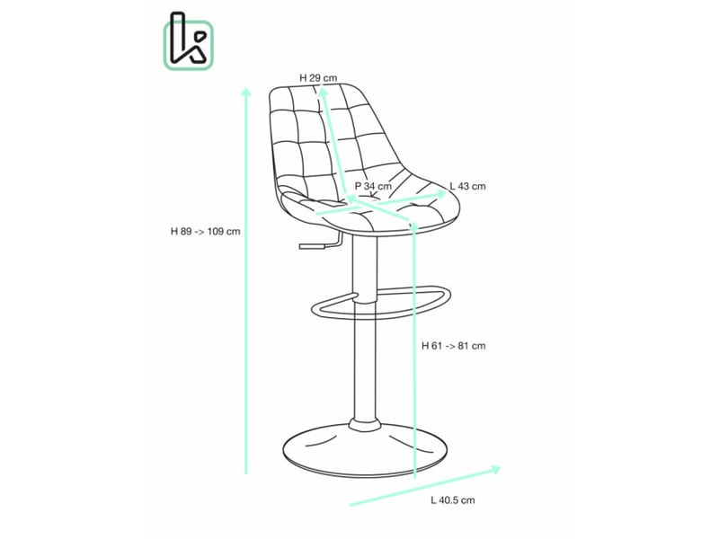  Lot de 2 tabourets de bar réglables pivotants sid en velours matelassé noir et gris avec dossier  - Conforama R