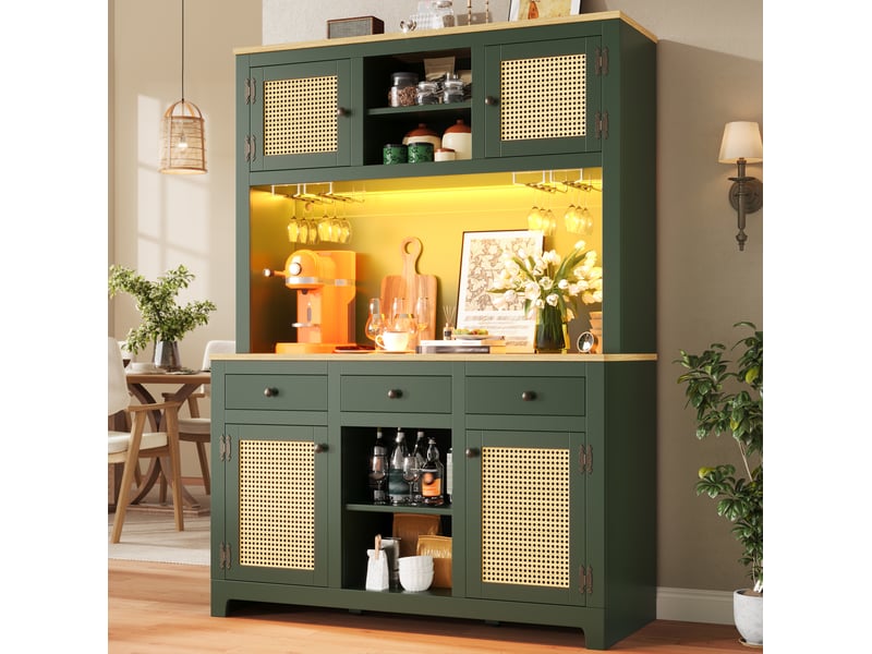  Buffet de cuisine haut avec étagères réglables, tiroirs et espaces ouverts pour cuisine, en mdf, 120 × 40 × 180 cm  - Conforama C