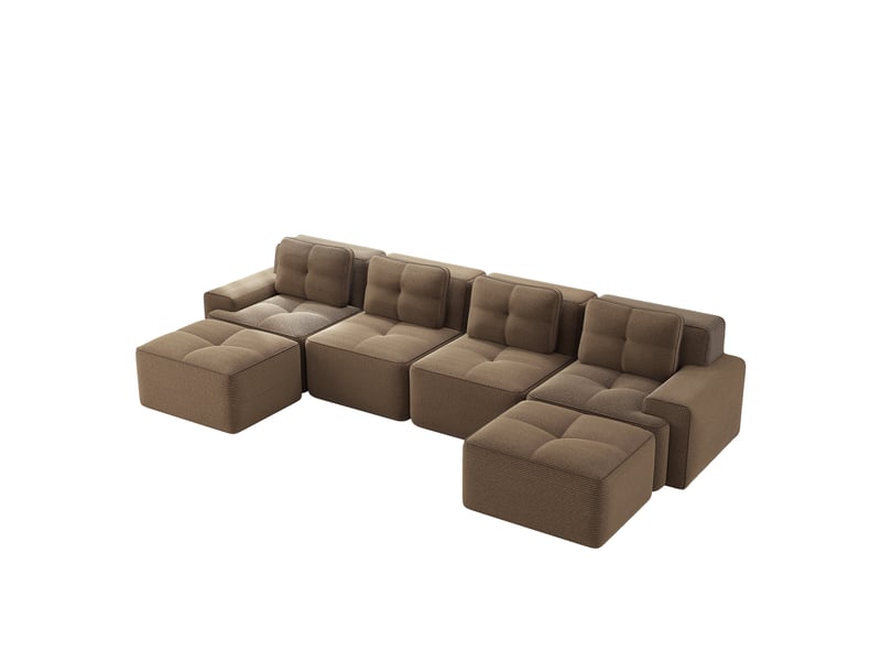  Canapé d'angle, canapé modulable – forme u, en velours tricoté, avec méridienne, sans montage, sans cadre, base antidérapante, marron, style cloud  - Conforama W