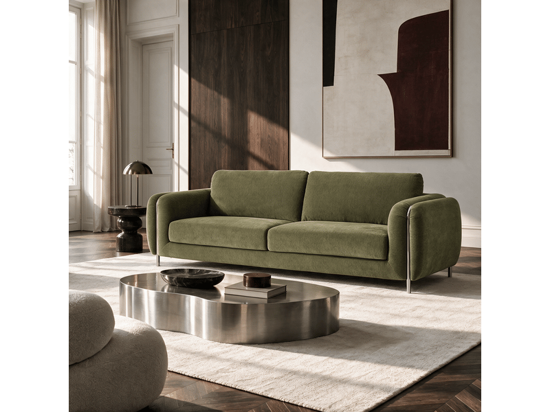  Canapé 3 places en tissu tramé toucher doux vert vintage swing 1SWI3PTTVV - Conforama B