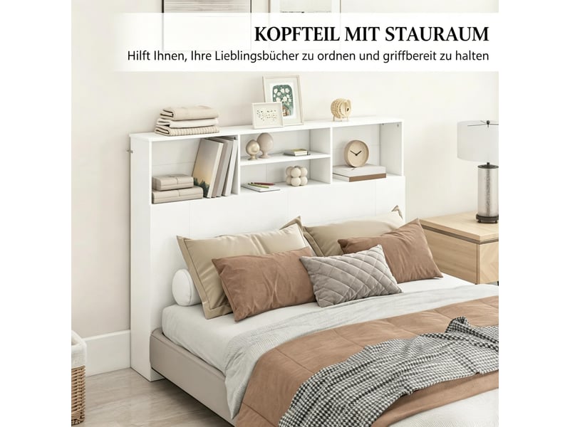Tête de lit adulte,140x19x103,5 cm,4 niches,blanche - Conforama E