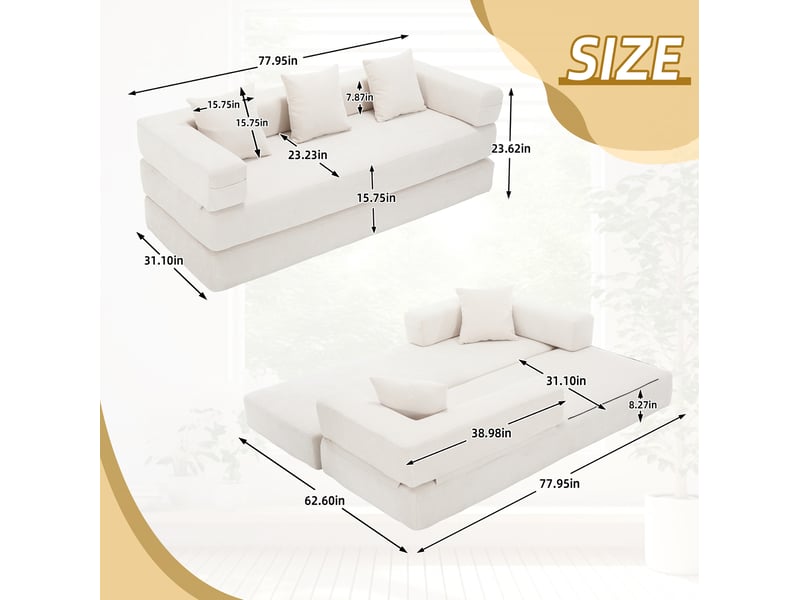  Canapé droit modulable 2 places en tissu beige avec poches latérales et base antidérapante, pour votre salon  - Conforama C