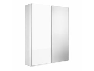 Armoire 2 portes coulissantes 180x210 cm 1 porte blanc laquée et 1 porte miroir - swam