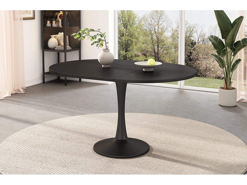  Table à manger ovale extensible 100-140 x 100 x 75 cm moderne simple noir  - Conforama E