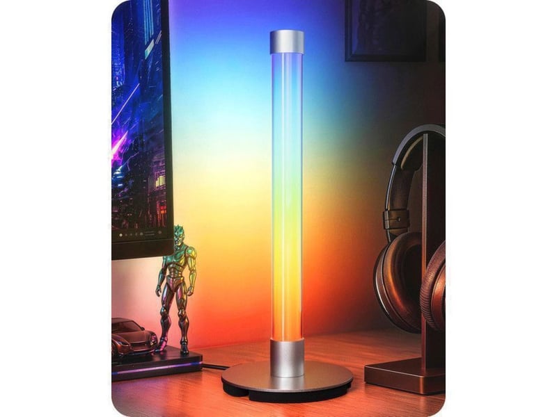  Lampe de table led rgb et blanc chaud 2700k avec synchronisation musicale telecommande argent acrylic 370618_AADHM51015_6_DROPFR - Conforama A