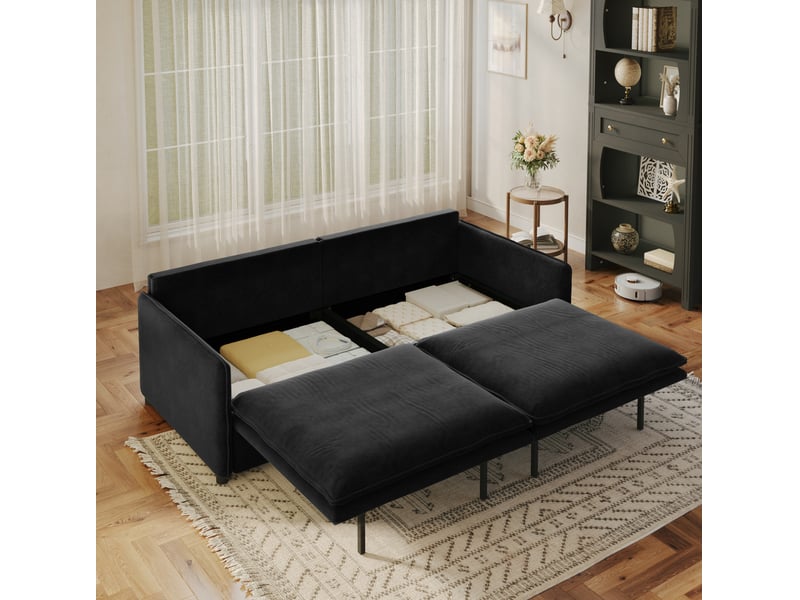  Canapé-lit convertible 3 places modenvie 206 x 91 x 86 cm avec rangement en chenille noir  - Conforama D