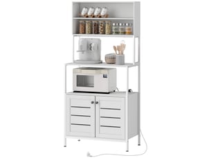Étagère de cuisine avec prise électrique, support pour micro-ondes à 2 portes, 2 ports usb et compartiments, blanc