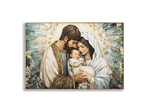 Impression sur toile laquée nativité sainte famille avec cadre