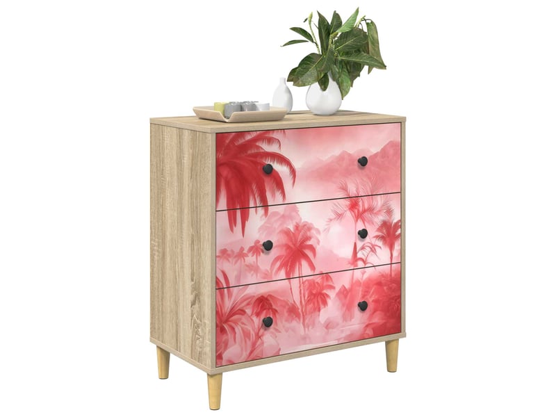  Commode chambre, meuble de rangement aachen imprimé palmier rose 66 x 36,5 x 75 cm sonoma  - Conforama C