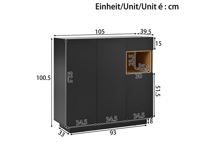  Meuble à chaussures 105x39,5x100,5 cm noir et bois avec éclairage led intégré et rangements réglables  - Conforama C