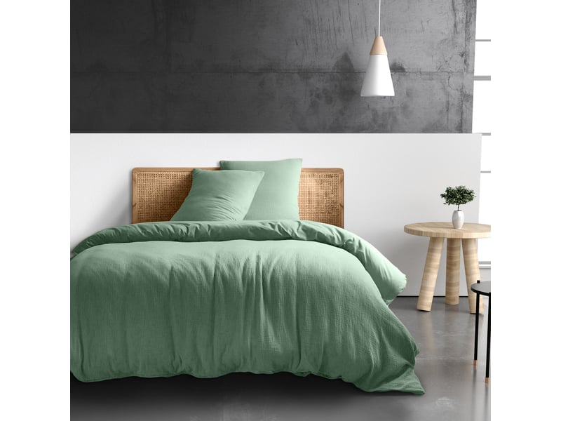 Housse de couette 240x260 cm gaze de coton vert givrée PD19126 - Conforama B