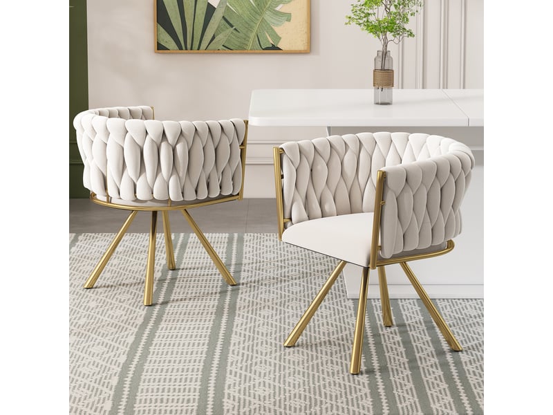  Lot de 2 chaises de salle à manger pivotantes,59x54x72 cm,velours,beige et doré  - Conforama B