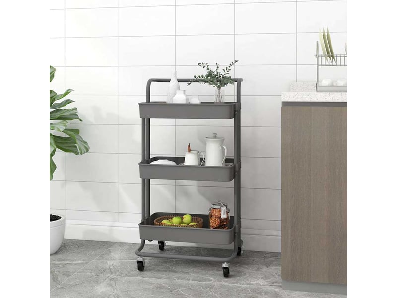  Desserte de cuisine, chariot de rangement 3 niveaux gris 42x35x85 cm fer et abs  - Conforama B