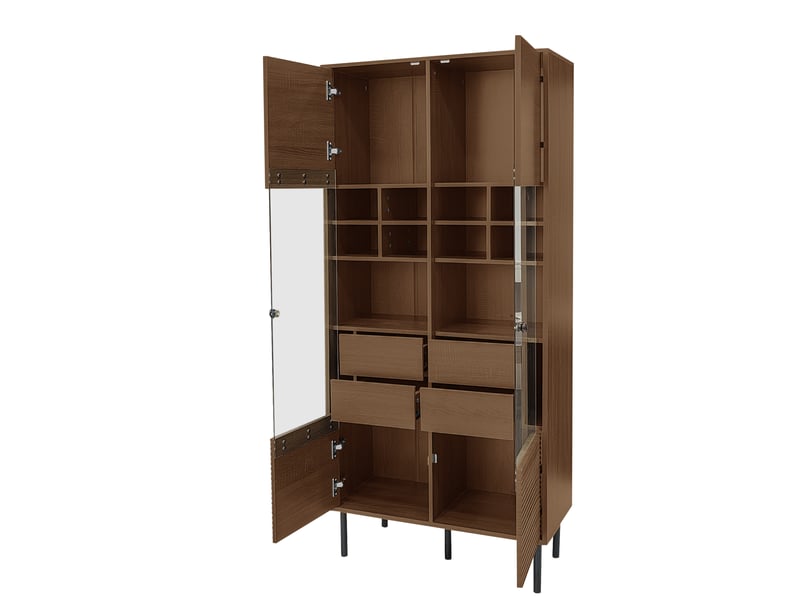 Vitrine avec façade en verre, 4 tiroirs cachés et étagères modulées, pour salon, en mdf, bois, 75,5 × 35 × 164,5 cm - Conforama A
