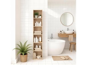 Bibliothèque cube haute, étagère rangement salle de bain et bureau, meuble plantes blanc