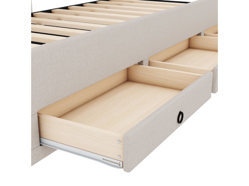  Lit gigogne 90x200cm, lit adult et enfant, avec 3 tiroirs de rangement et sommiers, lin beige, sans matelas  - Conforama D