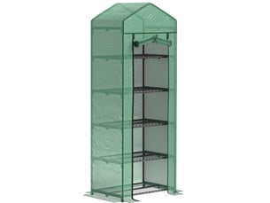 Serre de jardin 69 x 49 x 193 cm verte avec porte enroulable et 5 étagères en acier pour vos cultures