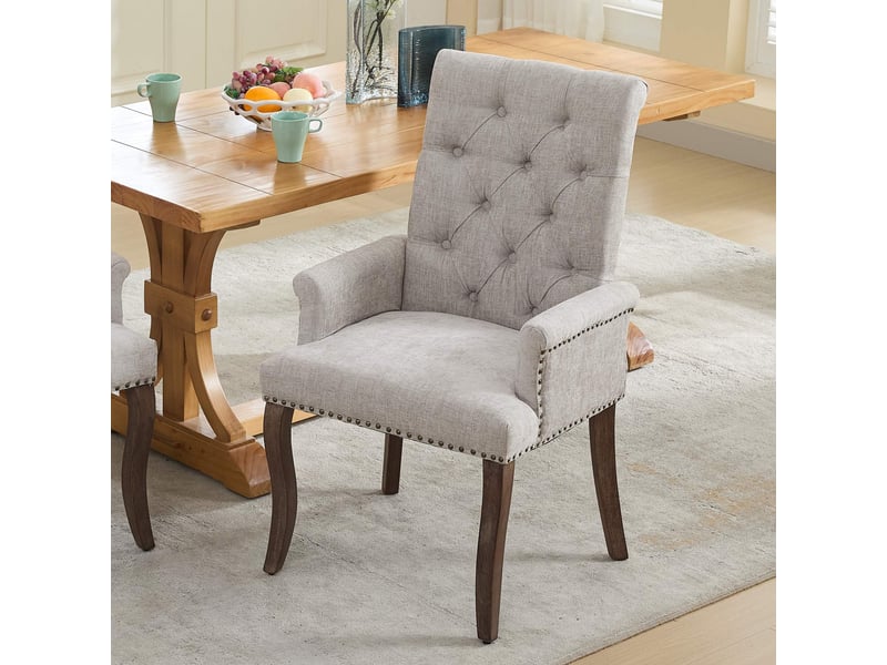 Chaise de salle à manger chenille de1895bg beige avec pieds bois courbés et dossier capitonné  - Conforama B