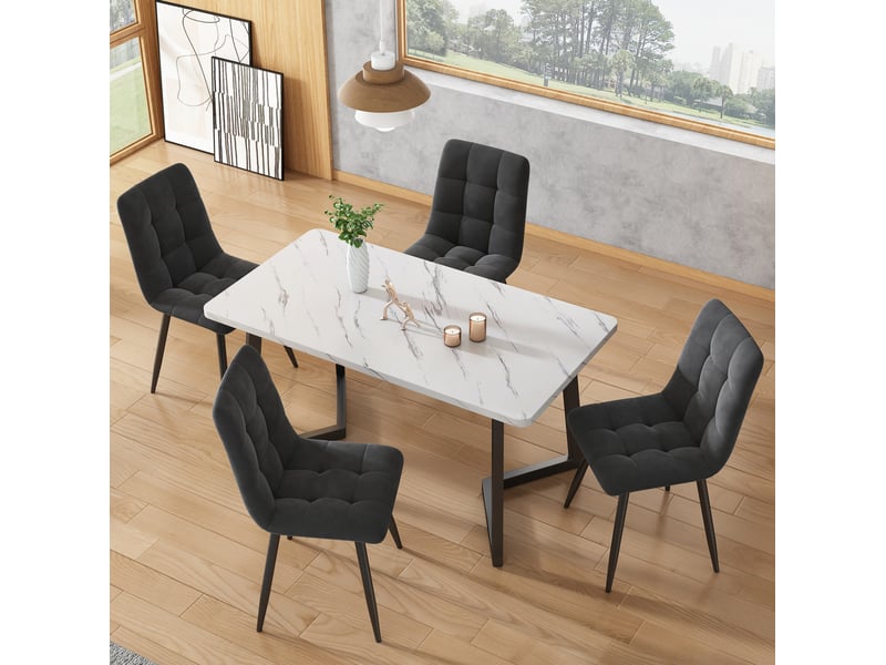  Lot de 4 chaises de salle à manger 44x41x86 cm, assise en velours, dossier rembourré, pieds en métal gris foncé  - Conforama B