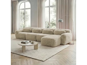 Canapé d'angle modulable 4 places sans montage 378x179 cm avec méridienne et coussins