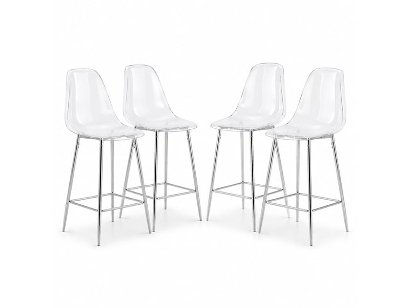  Lot de 4 tabourets de bar,51x45x102 cm,avec piètement métal argenté,transparents  - Conforama A
