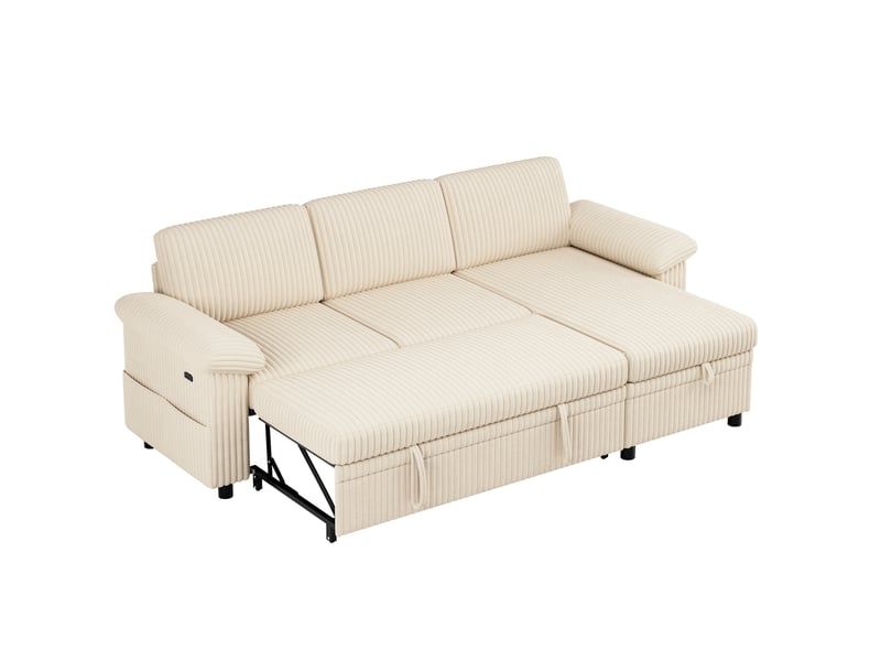  Canapé d’angle convertible 214x138,5x89 cm modulable bois et métal beige  - Conforama A