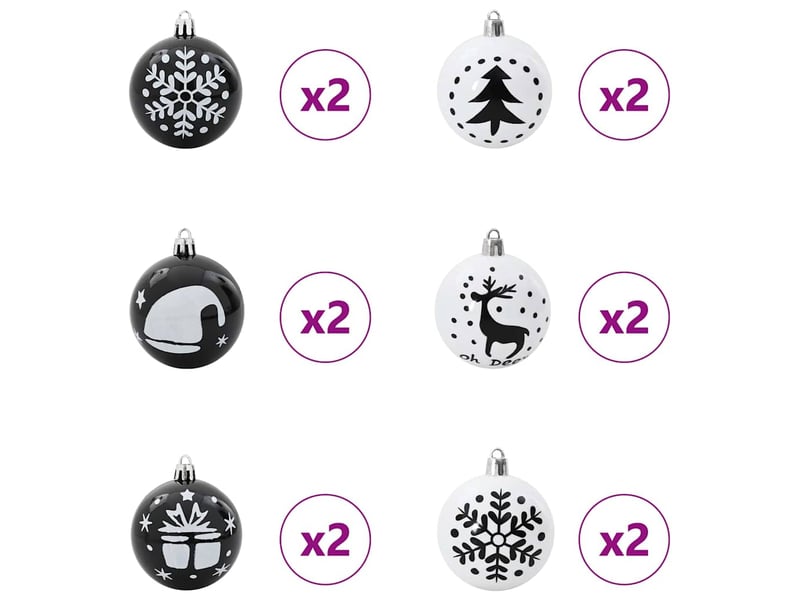  Ensemble de boules de noël 40 pc noir et blanc ø 6 cm plastique cf61834  - Conforama D