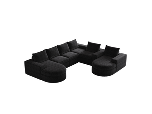 Canapé en l 3 places 322x271cm - chenille noir chauffeuse sans montage compressé - chenille - noir