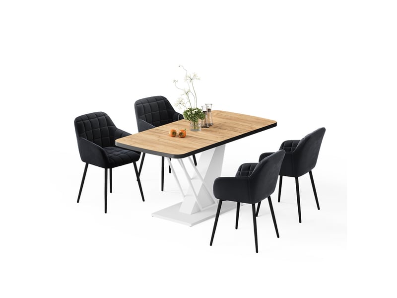 Vicco ensemble de table à manger, chêne de force doréblanc, 120x80cm avec 4 chaises de salle à manger - Conforama E