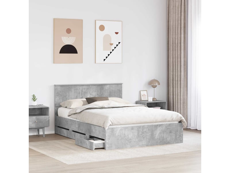  Lit double- lit adulte -  cadre de lit gris béton 135 x 190 cm bois ingénierie  - Conforama B