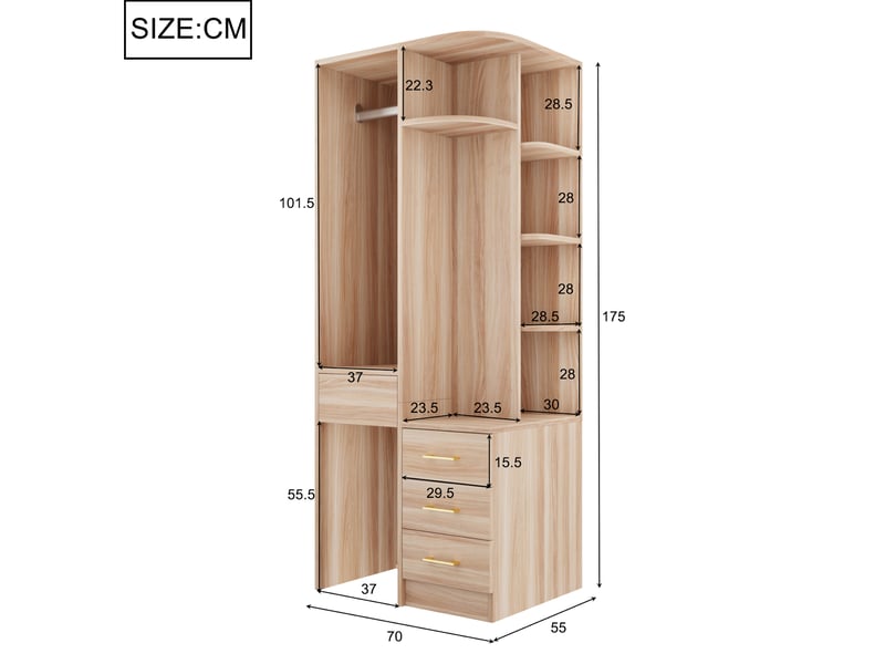  Armoire 70x55x175 cm coloris bois clair avec 3 tiroirs  - Conforama C