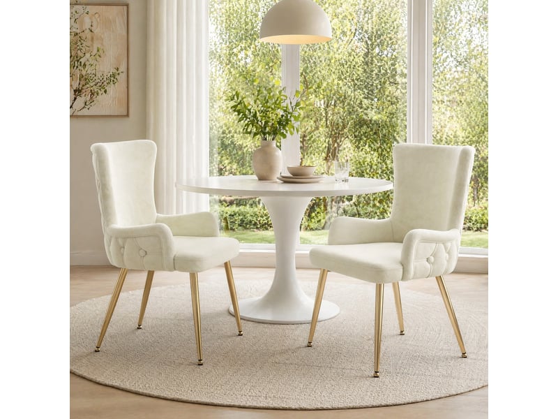  Lot de 2 chaises de salle à manger en velours beige et doré  - Conforama D