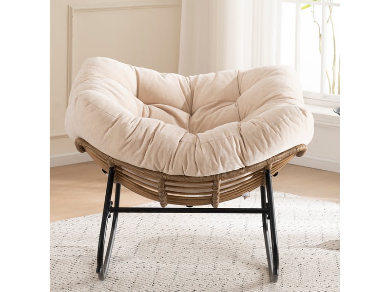  Fauteuil à bascule moderne en chenille beige 98x102x77 cm  - Conforama B