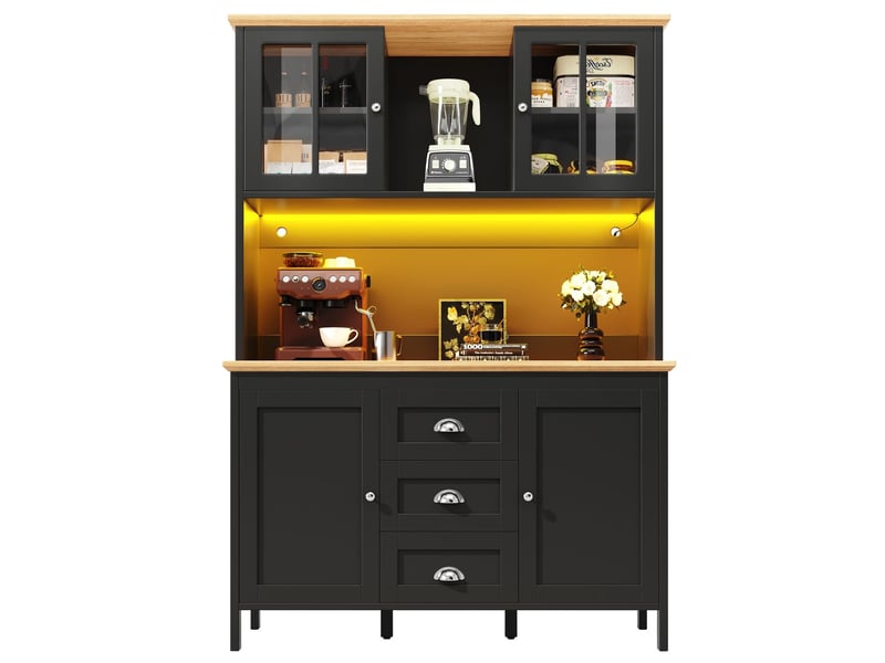  Buffet 120x40x180, rangement généreux buffet salle à manger, led intégrées, 4 portes, 3 tiroirs, finition blancnoir  - Conforama D