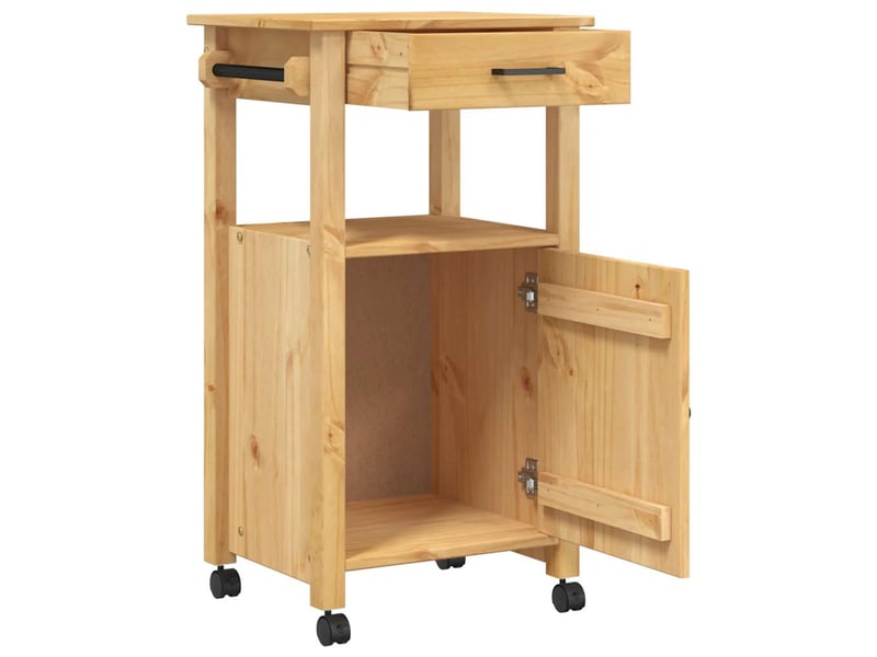 Desserte de cuisine, chariot de rangement monza 48x40x88,5 cm bois massif de pin shl31001 - Conforama D