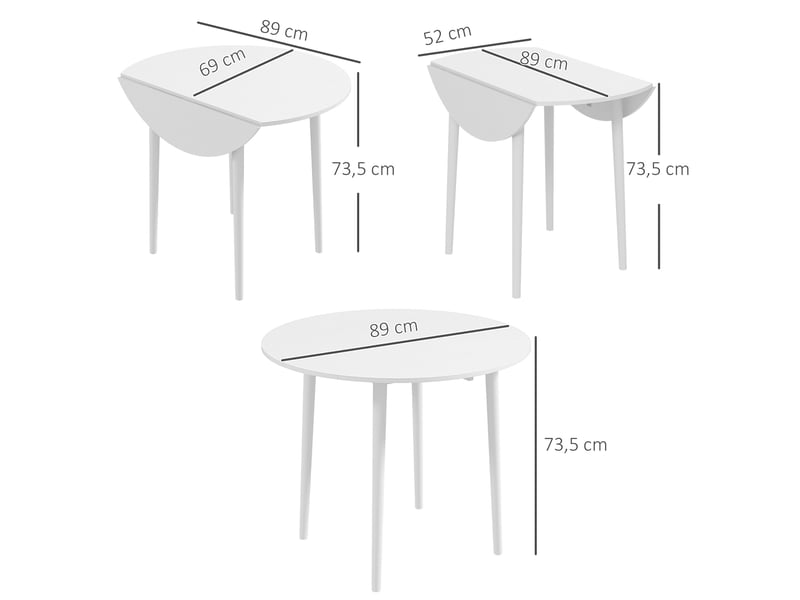 Table de salle à manger pliante 2 abattants, table ronde extensible pour 4 personnes, pieds en bois ø 89 x 73,5 cm, blanc - Conforama C