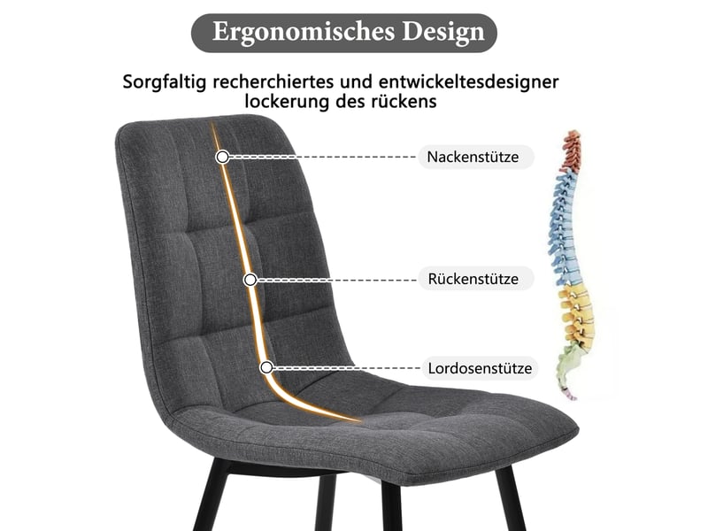  Ensemble table et 4 chaises moderne, plateau rectangulaire effet marbre, sièges en tissu gris foncé pour repas  - Conforama D