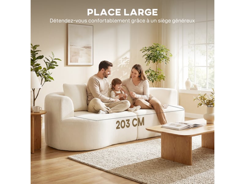  Canapé 3 places en chenille 260 cm, canapé salon, assise large, pas de montage nécessaire, 3 coussins, crème  - Conforama E