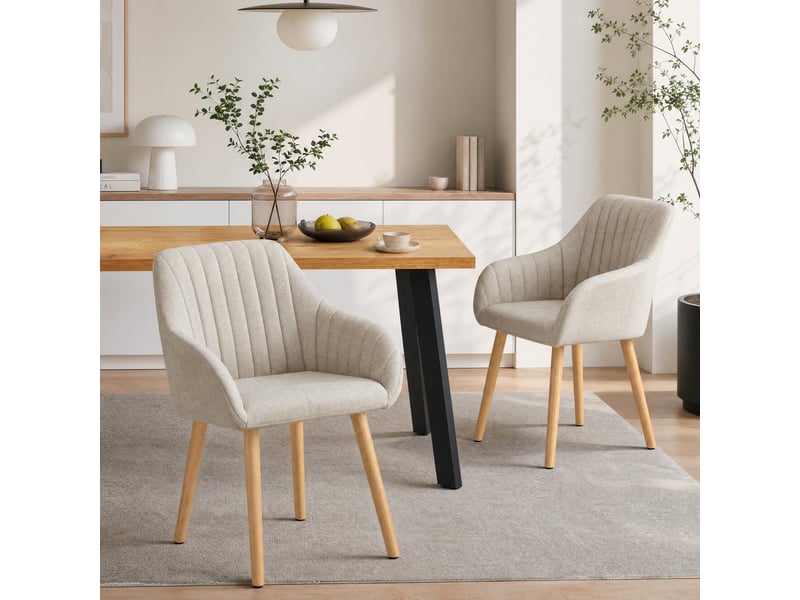 Ensemble table et 6 chaises - table rectangulaire 160x80 cm monobloc en chêne sauvage et pieds métal, 6 chaises en tissu beige et pieds bois - Conforama W