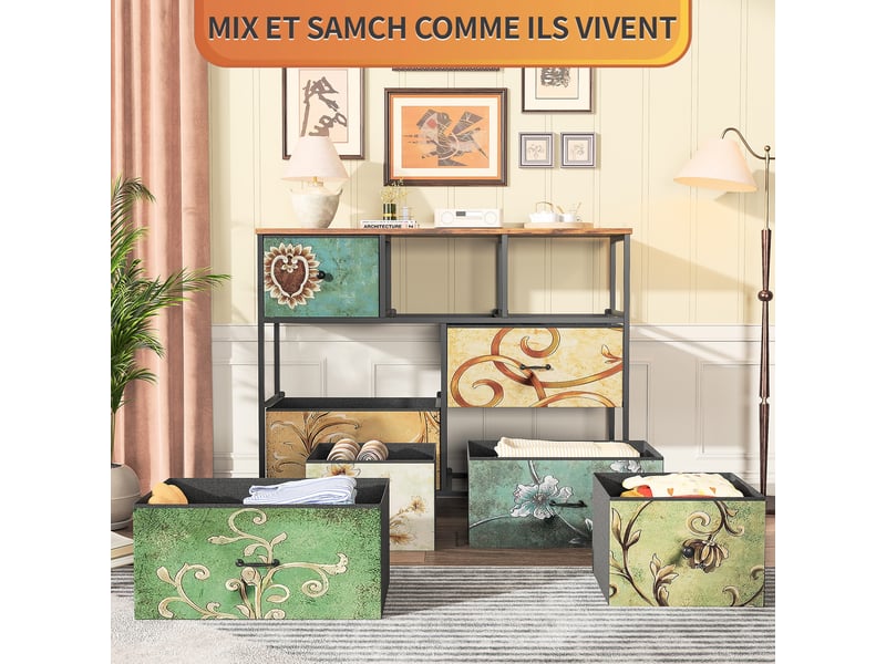  Commode de chambre, 7 tiroirs, pieds réglables, motif rétro, style artistique rétro, 100 x 30 x 78 cm, multicolore  - Conforama W