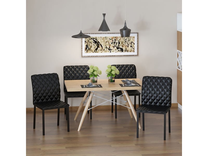 Chaise de salle à manger lot de 4, assise rembourrée chaise rembourrée, dossier haut, piètement acier, facile d'entretien, patins  - Conforama A