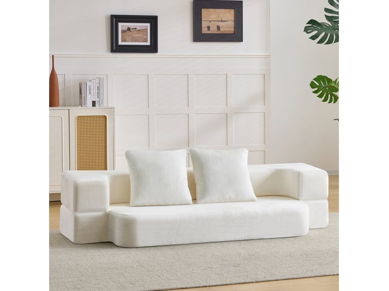 Canapé convertible 2 places 190x50x42 cm compressé, pliable, mousse douce, couleur blanc, design moderne  - Conforama B