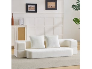 Canapé convertible 2 places 190x50x42 cm compressé, pliable, mousse douce, couleur blanc, design moderne