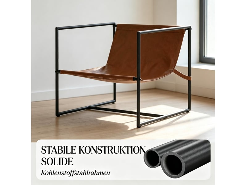  Fauteuil de salon avec grande assise rembourrée et structure en acier carbone, tissu bouclette crème 77 × 91 × 80 cm  - Conforama E