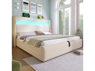 Lit coffre 160x200 cm <strong>MIVRAY </strong> <strong></strong> coloris beige