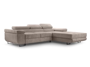 Canapé d'angle droit convertible <strong>AX LIVING </strong> <strong>Arborio</strong> 4 places Velours côtelé beige avec coffre de rangement