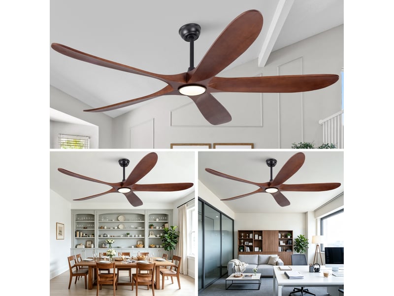  Ventilateur de plafond 60 pouces avec lumière, ultra-plat, 5 pales en bois foncé, 3cct dimmable, 6 vitesses  - Conforama E